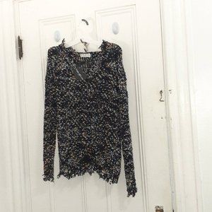 Black V neck Popcorn Knit Sweater